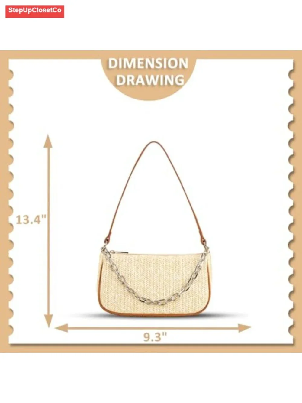 Handwoven Straw Tote Hobo Bag with Chain Handle Zipper Closure Boho Beach